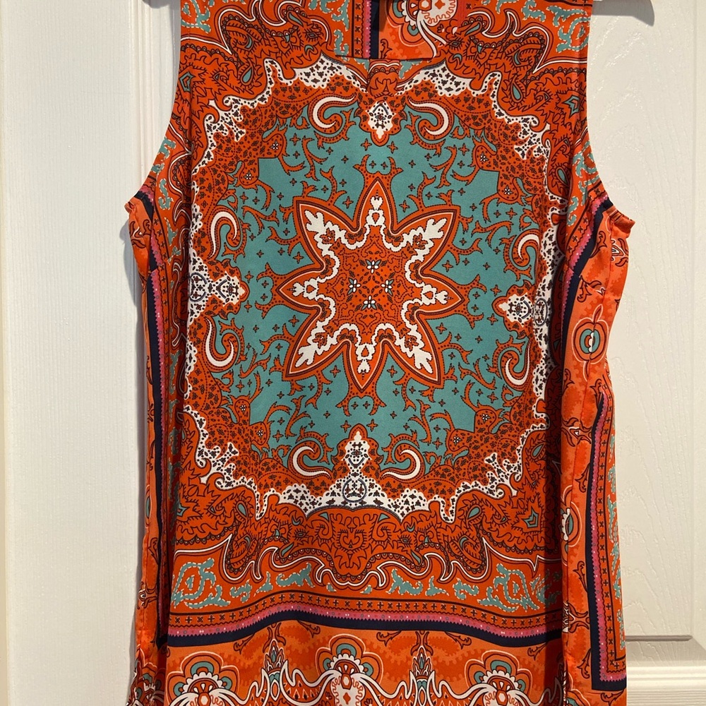 Violet & Claire Orange and Teal Paisley Print Tank